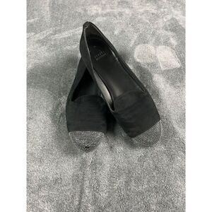 Stuart Weitzman Silver Studs Cap Toe Loafers Flats Size 10 Black Suede Comfort